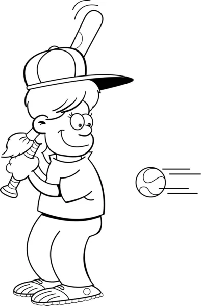 Cartoon girl frapper une balle de baseball — Image vectorielle