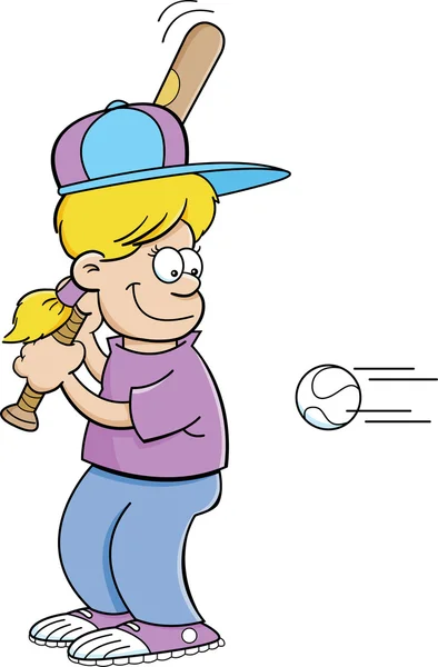 Cartoon girl frapper une balle de baseball — Image vectorielle