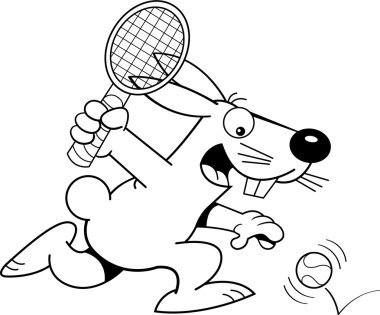 Tenis oynarken karikatür tavşan