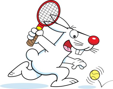 Tenis oynarken karikatür tavşan