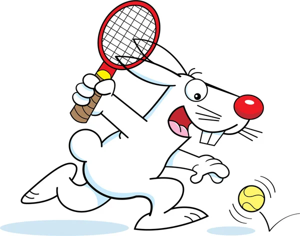 Cartoon rabbit playing tennis — Stock Vector