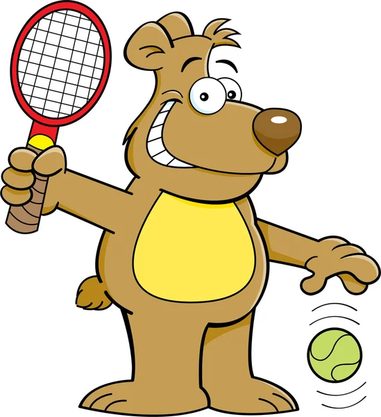 Cartoon bear playing tennis — Stock Vector