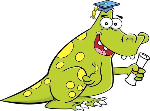 Dibujos animados dinosaurio graduado — Vector de stock