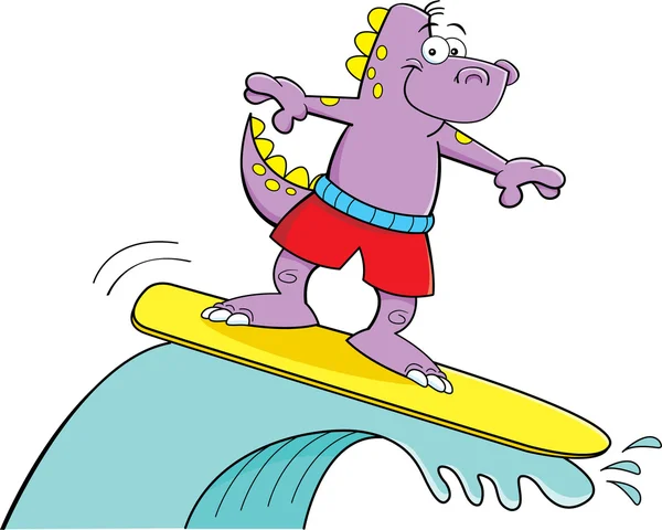 Cartoon dinosaurie surfing — Stock vektor