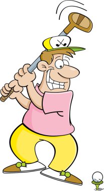 bir golf topu isabet karikatür golfçü