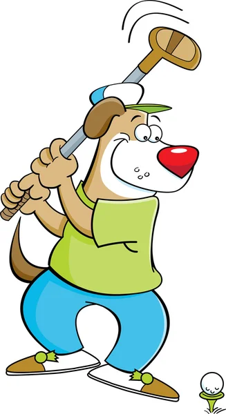 Cartoon dog swinging a golf club — Stock Vector