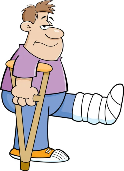 Cartoon man on crutches - Stock Illustration. 