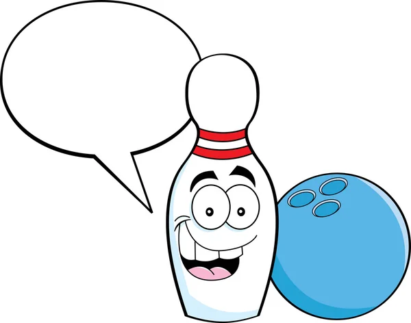 Pin bowling dibujos animados con un globo de subtítulos — Stok Vektör