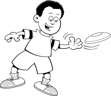 Cartoon boy throwing a flying disc clipart