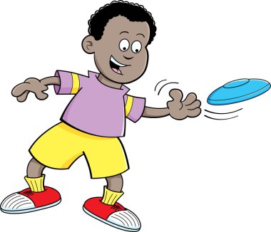 Cartoon boy throwing a flying disc clipart