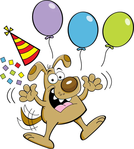 Cartoon dog jumping with balloons — Stock Vector