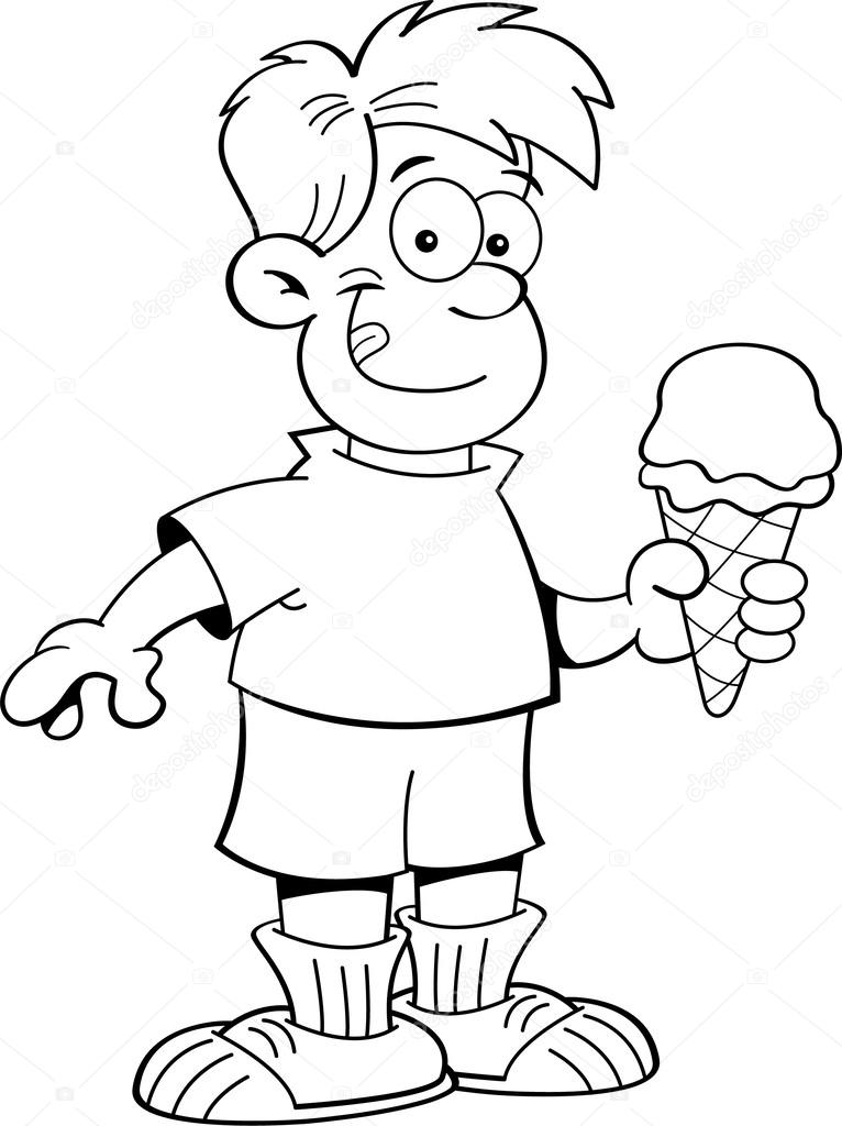 Cartoon boy eating an ice cream cone — Stock Vector ...