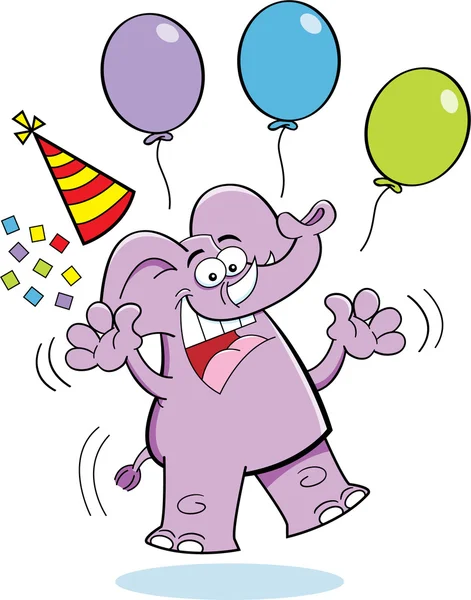 Dibujos animados cumpleaños elefante saltar — Vector de stock