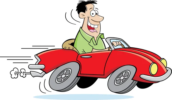 Hombre de dibujos animados conduciendo un coche — Vector de stock