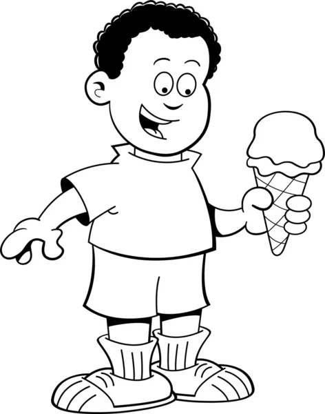 Desenhos animados menino africano comer um cone de sorvete — Vetor de Stock