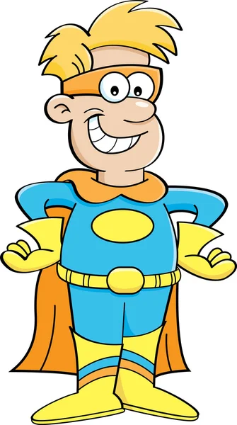 Dessin animé garçon dans un costume de super-héros — Image vectorielle