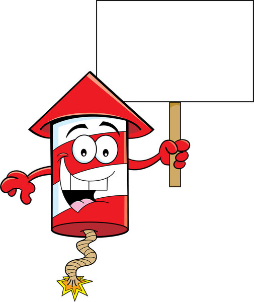 Cartoon Firecracker Holding a Sign