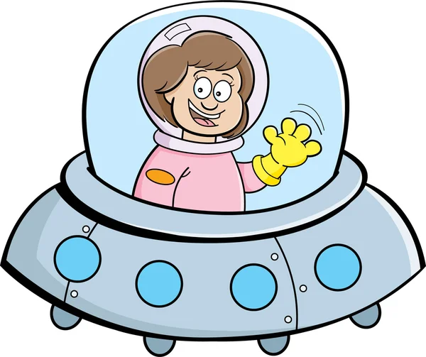 Chica de dibujos animados en una nave espacial — Vector de stock