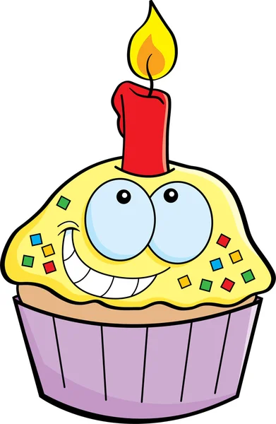 Cartoon cupcake with a candle — Stock Vector
