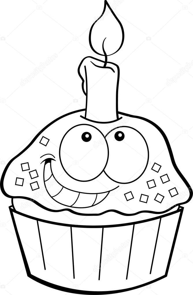 Cartoon cupcake with a candle Stock Vector Image by ©kenbenner #25304815
