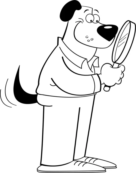 Cartoon dog holding a magnifying glass — Stock Vector