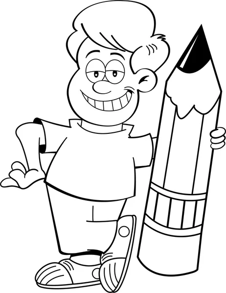 Cartoon pojke hålla en penna — Stock vektor