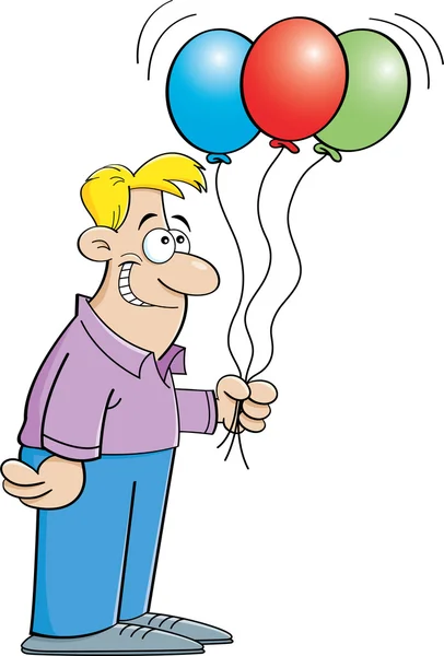 Uomo dei cartoni animati in possesso di palloncini — Vettoriale Stock