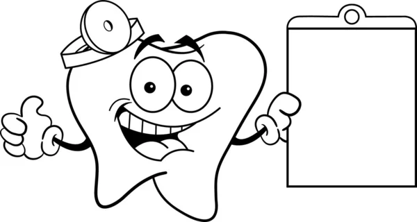 Desenhos animados ilustração de um dente segurando um gráfico e dando polegares para cima . — Vetor de Stock