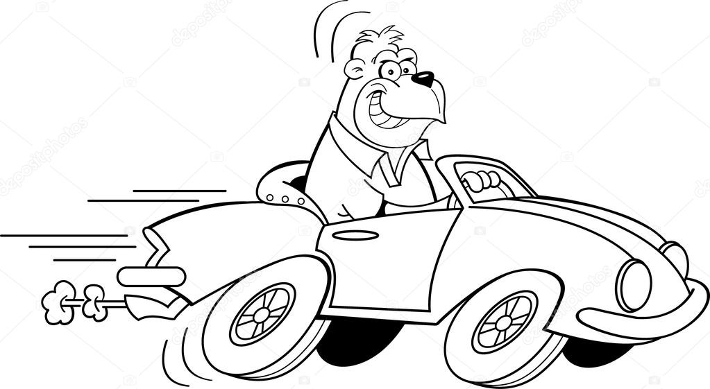Cartoon gorilla driving a car