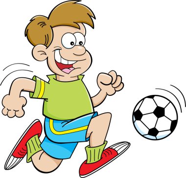 futbol oynayan bir çocuk karikatür çizimi