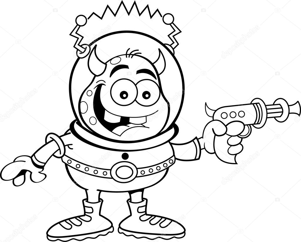 Cartoon alien with a ray gun