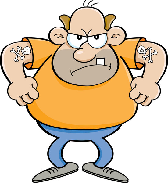 Cartoon angry man with tatoo