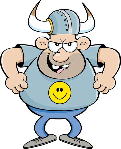 Cartoon angry man wearing a viking helmet — Stock Vector