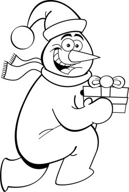 kardan adam bir hediye ile çalışan karikatür