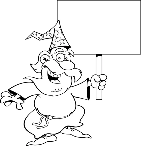 Cartoon wizard with a sign — Stock Vector