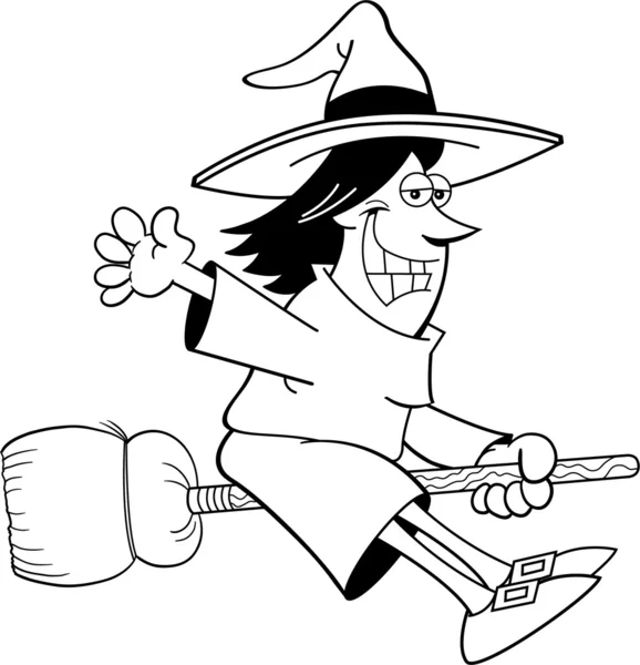 Cartoon witch riding a broom — Stock Vector