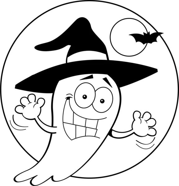 Fantasma de dibujos animados con sombrero de bruja — Vector de stock