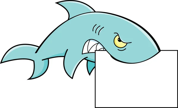 看板を持っているサメの漫画イラスト — ストックベクタ