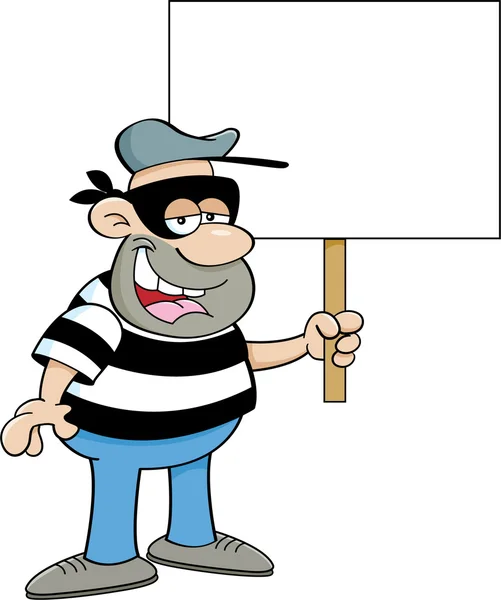 Illustrazione dei cartoni animati di un criminale con un segno — Vettoriale Stock