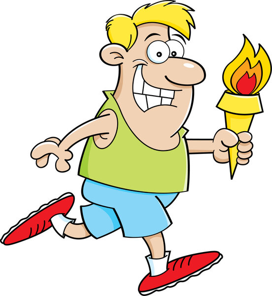 Cartoon Running Man with a Torch