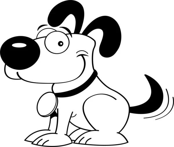 Cartoon Puppy (Black & White Line Art) — Stock Vector