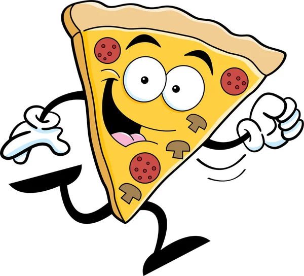 Correr rebanada de pizza de dibujos animados — Vector de stock