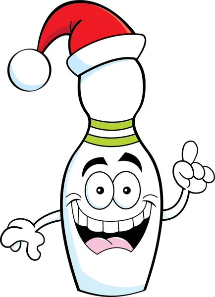 Cartoon-Bowlingnadel mit Weihnachtsmütze. — Stockvektor