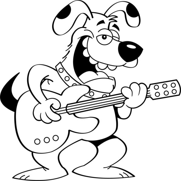 Cartoon Dog Playing a Guitar