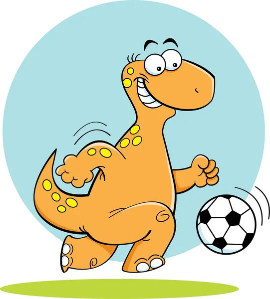 Cartoon Dinosaur Playing Soccer — Stock Vector