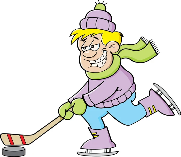 Cartoon Boy jugando al hockey — Vector de stock