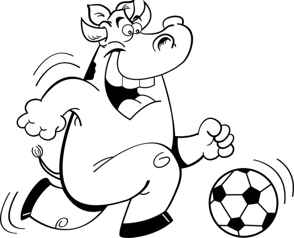 Vaca de dibujos animados jugando fútbol . — Vector de stock