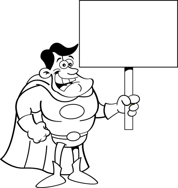 Γελοιογραφία υπερήρωα που κρατάει μια πινακίδα. — Διανυσματικό Αρχείο