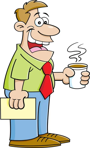Мультяшний чоловік тримає чашку кави . — стоковий вектор