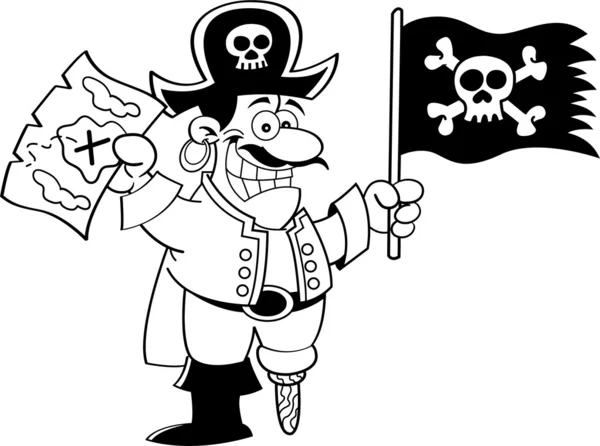 Pirat kreskówka trzymając flagę i mapa. — Wektor stockowy
